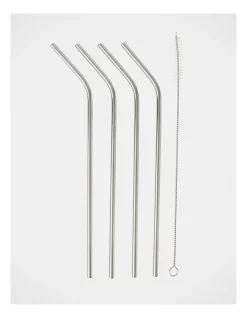 Promo ✨ Vue Set Of 4 Stainless Steel Straws With Brush Cleaner ⌛