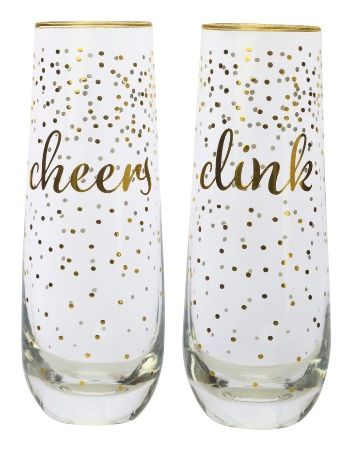 Promo π Maxwell & Williams Celebrations Stemless Flute 300ML Set Of 2 Cheers Clink Gift Boxed π