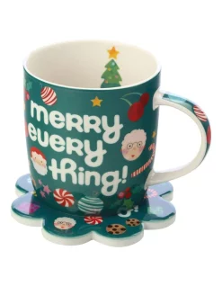 Discount 😉 Maxwell & Williams Kasey Rainbow Sparkly Season Mug 350ML & Coaster Set Dark Green Gift Boxed ❤️