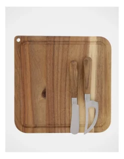 Cheap 𧨠Vue 25x25cm Cheese Board & 19.5cm Knife 3-Piece Set Natural β€οΈ