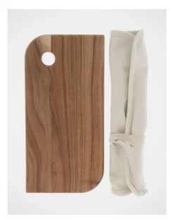 New π Vue 30x15cm Acacia Cheese Board & Knife Set With Canvas Wrap Natural β