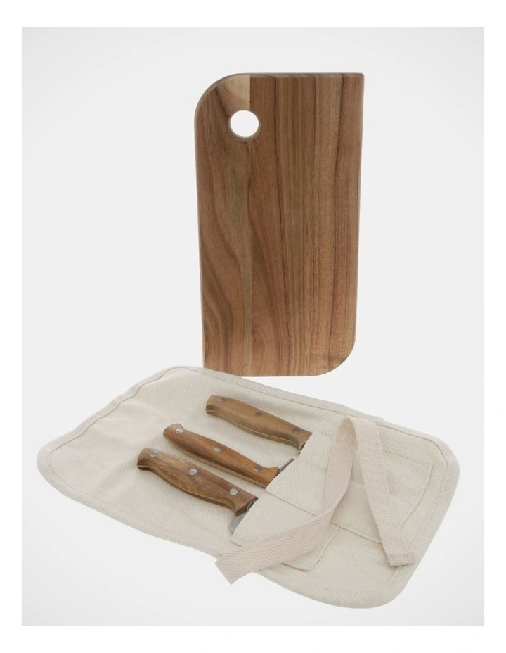 New π Vue 30x15cm Acacia Cheese Board & Knife Set With Canvas Wrap Natural β - Image 2