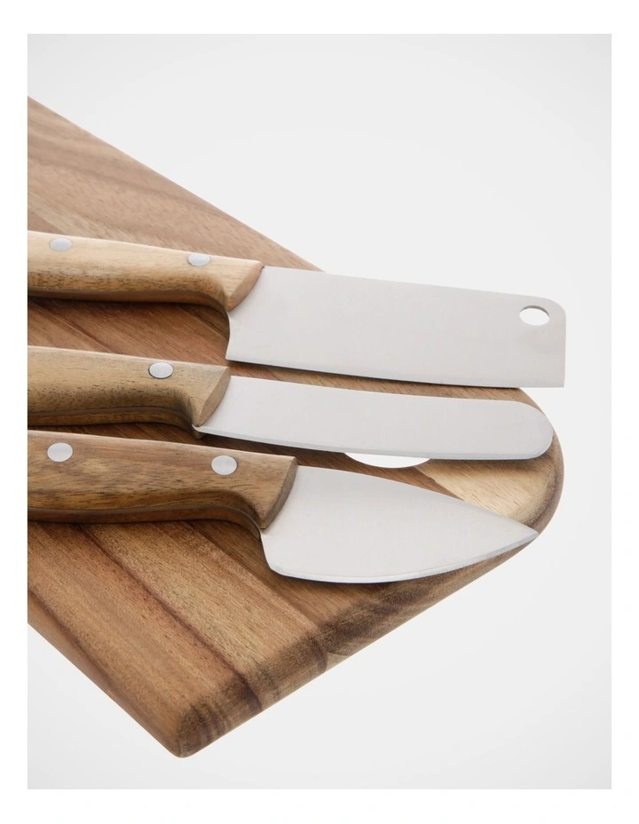 New π Vue 30x15cm Acacia Cheese Board & Knife Set With Canvas Wrap Natural β - Image 3